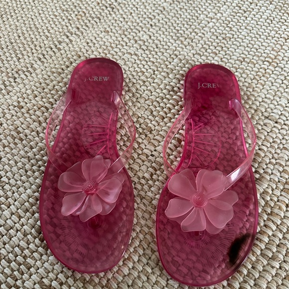 J. Crew Hot Pink Jelly Flip Flops with Flower Accent - Picture 3 of 6